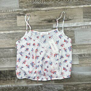 Womens NWT S Pink Rose cropped tank top white floral